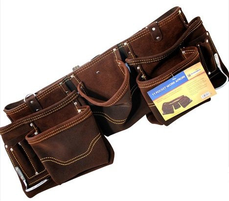 New 11 Pocket Double Oil Tanned Split Leather Tool Pouch Builders Bag Belt Storage | Tool Holder Work Organiser for Builders, Carpenters, Gardeners, Electricians