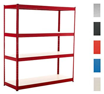 CLP Schwerlastregal aus Metall I Belastbares Lagerregal mit 4 Ablagen I In Verschiedenen Farben erhältlich Rot