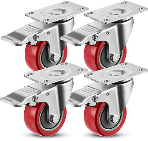 Meditool Möbelrollen 4er Set Lenkrollen 75mm Rollspurenfreie Schwerlastrollen mit Bremsen bis 400 kg für Wohn- und Büro, Schwarz