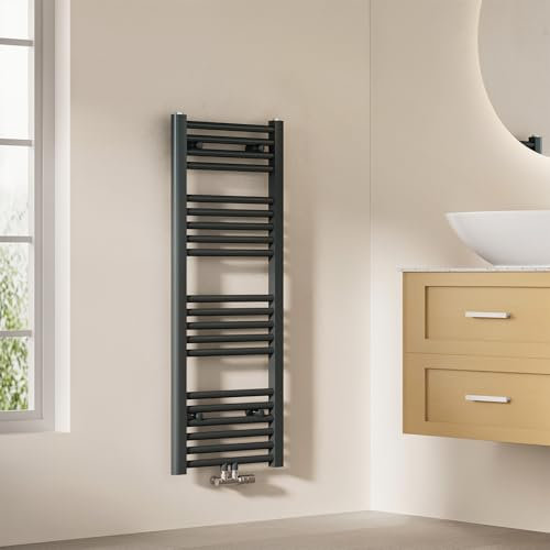 EMKE Radiador de baño, 100 x 40 cm, toallero de conexión Central, radiador de baño, toallero, Toallas, radiador, Toalla, radiador, baño, Toalla, Antracita, 356 W