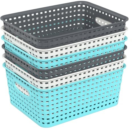 Qshape Kitchen Plastic Weave Storage Baskets, 6 Packs | Plastic Woven Storage Basket