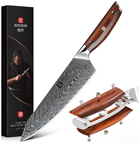 XINZUO 21cm Acier Damas Couteau de Chef, Super Acier Japonais Couteau de Cuisine Professionnel Tranchants Gyuto Couteau à Légumes avec Rosewood Poignée Ergonomique - Yi Série