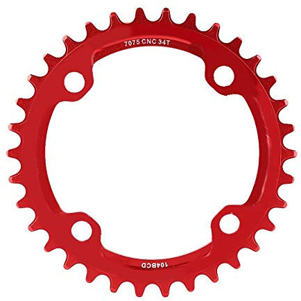 Fahrrad Kettenblatt, Mountainbike 32 Zähne -38 Zähne BCD 104 Aluminiumlegierung Einzelkurbel Kettenblatt für 104mm Schraubenmuster Mountainbike (34T Rot) Fahrräder und Zubehör