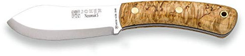 Joker-Messer Nessmuk S CL132, Birkengriff, 11cm. Klinge Sandvik 14C28N, braune Lederscheide, Werkzeug zum Fischen, Jagen, Campen und Wandern