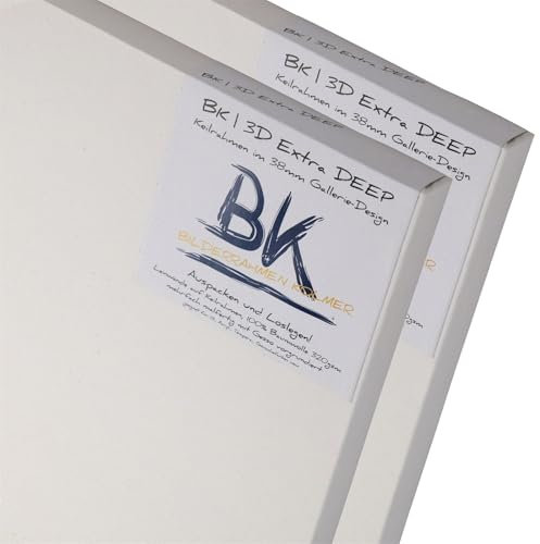 2X BK extra DEEP KEILRAHMEN 60x60cm | Leinwände auf Keilrahmen 60x60 cm | extra hohe Keilrahmen mit Leinwandtuch, quadratische malfertige bespannte Keilrahmen zum Malen