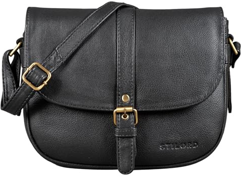 STILORD Leni Damen Umhängetasche Leder kleine Handtasche Frauen Vintage zum Ausgehen Partytasche klassisch Abendtasche Freizeittasche Echtleder Farbe:schwarz
