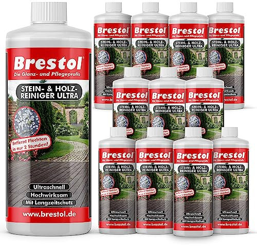 STEINREINIGER INTENSIV AUSSEN 12x 1000 ml – Pflasterstein Reiniger mit SOFORTWIRKUNG, Grünbelagentferner, beseitigt Schmutz, Algen & Flechten, Stein Reiniger Außen, Terrassenplatten Reiniger