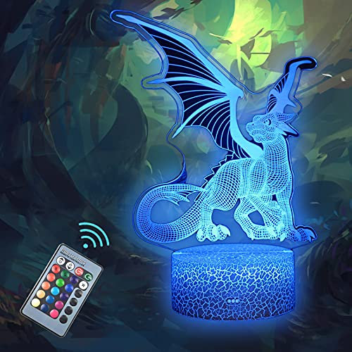 Drachen 3D Tischlampe,Nachtlicht mit Grußkarte,16 Farben,Fernbedienung,Dekoration für Schlafzimmer, Geschenke für Vatertag, Vater, Mutter, Mädchen, Männer, Frauen, Kinder, Jungen, Teenager