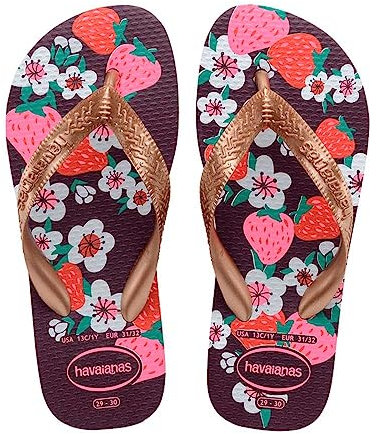 Havaianas – Kids Flores, bequeme, langlebige und witzige Flip-Flops, Sohle mit Blumenmuster, Metallic-Riemen und rutschfeste Sohle, Mädchen