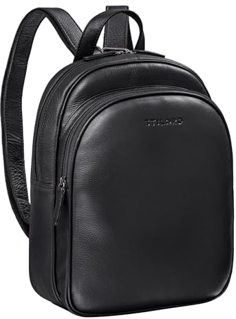 STILORD Aubrey Damen Tagesrucksack Leder Vintage Daypack für 10,9 Zoll Tablet Kleiner Cityrucksack Frauen Lederrucksack Echtleder Farbe:schwarz