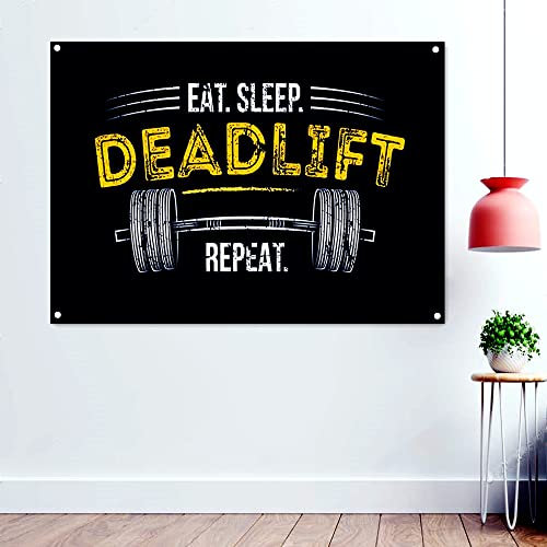 Poster mit inspirierendem Zitat EAT. SLEEP. DEADLIFT REPEAT, zum Aufhängen, für Yoga, Fitness, Sport, Workout, Banner, 96 x 144 cm
