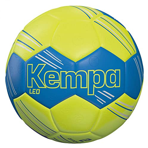 Kempa Unisex Jugend Leo Handball Trainings und Spielball strapazierf hig griffig angenehmes Ballgef hl mit ohne, kempablau/fluo gelb, 0 EU