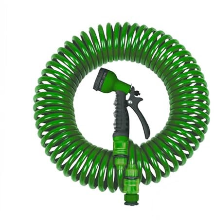 HERSIG - Manguera de Jardín Extensible en Espiral con Pistola de Riego de Color Verde Claro - 15 m