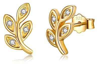 Ohrstecker Silber 925 Gold Rosegold Blätter Zweig Kleine Ohrringe Gold Schmuck Geschenke für Freundin Mädchen
