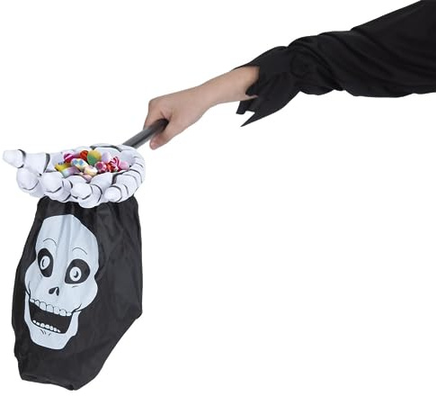 Rubies Mano Skull Catturatore Bambino e Ragazza Mano Scheletro 53 cm Lungo con Borsa Porta Caramelle Originale, Ideale per Halloween e feste in costume.