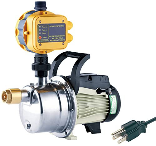 TDRSUPER 1/2 HP Water Pressure Booster Pump with Smart Controller, 845GPH, 110V, 370W Stainless Steel, Automatic Water Transfer Pump for Home, Garden, Lawn, Irrigation