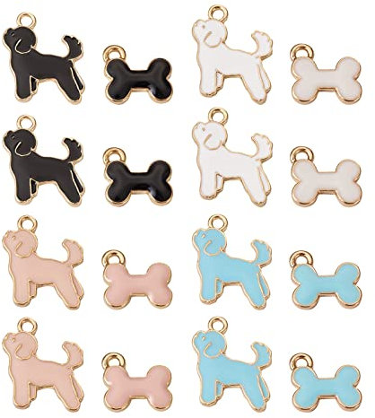 Cheriswelry 40 Stück Emaille-Knochen-Anhänger, niedlicher Hund, Haustier, Hund, Welpe, baumelnde Charms für DIY-Schmuck-Armbandherstellung