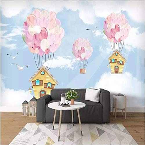 Mural Cartoon Pink Hot Air Balloon Wallpaper 3D Mural Paper Salon Bedroom Wall Decorative 3D Wallpaper Paste Living Room The Wall for Bedroom Mural Border Peel and Stick Wall Photo 157X 110
