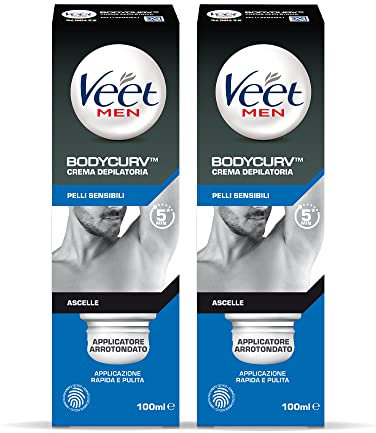 Veet For Men Enthaarungscreme Achselhöhlen, empfindliche Haut, 200 ml, Maxi-Format, 2 Packungen