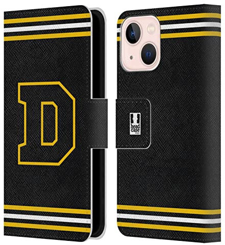 Head Case Designs Amarillo D Equipo Universitario de Colegio Carcasa de Cuero Tipo Libro Compatible con Apple iPhone 13 Mini
