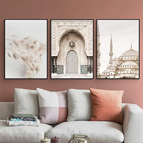 DLKAJFK Islamische Bilder Set,Islamisches Arabische Kalligraphie Leinwand Malerei, Modern Bilder Dekorative,Ohne Rahmen(Stile 5, 50 * 70cm*3)…