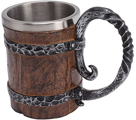 Wikinger-Bierbecher, Mittelalterlicher Renaissance-Stil, Wikinger-Trinkbecher aus Holz mit Bargriff