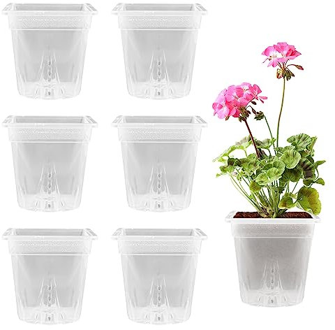 TSLBW 6 macetas transparentes para orquídeas, macetas de plástico transparente con agujeros de drenaje, suculentas, plantas de interior (cuadradas)