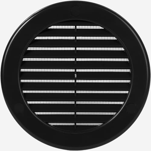 Vent Systems ø100 mm / 4'' Inch Black Soffit Vent Cover - Round Air Vent Louver - Grille Cover - Built-in Insect Screen - HVAC Vents for Bathroom, Home Office, Kitchen