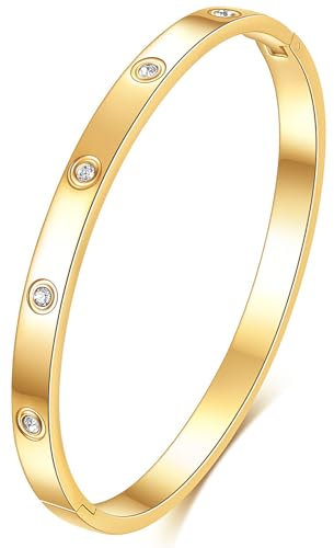 Tidefire Edelstahl Kristall Zirkonia Armbänder 18K Gold Plattiert Damen Armband Titanium Stahl Armreif (084 Gold)