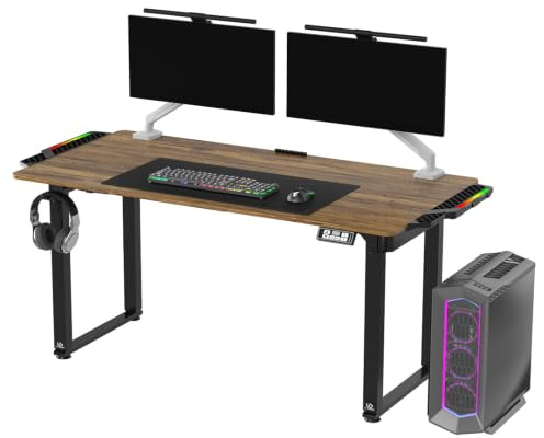 ULTRADESK Uplift V2 Computertisch Gaming Tisch Schreibtisch, Stahlkonstruktion, Platz für DREI Monitore, Elektrische Höheneinstellung, mit RGB-LED, Inklusive Zubehör, 176 x 75 cm, Braun