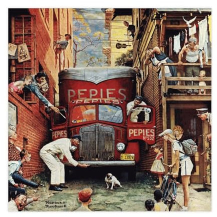 FrySky Road Block Painting 1949 von Norman Rockwell Poster (1) Leinwand Poster Wandkunst Dekor Druck Bild Gemälde für Wohnzimmer Schlafzimmer Dekoration ungerahmt 30 x 30 cm
