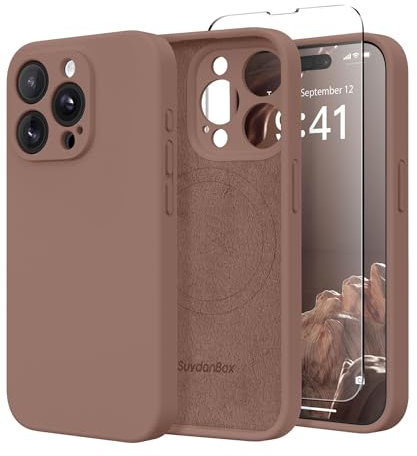 SuydanBox Magnetic for iPhone 15 Pro Case, Compatible with MagSafe, [Full Camera Protection][Screen Protector] Silicone Shockproof Protective Phone Case for iPhone 15 Pro 6.1, Brown