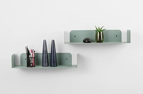 D-Segno Wandregal Metall - Regal Wand, Einzigartiges minimalistisches und modernes Design, Wandbuchhalter, Regal Metall, Modernes Wandregal, Made in Italy - (2 Stück Eukalyptusgrün)