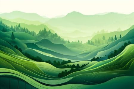 adrium Acryl-Bild 50 x 30 cm: Abstrakte grüne Landschaft mit sanften Hügeln und Tälern, generative KI (205721004)