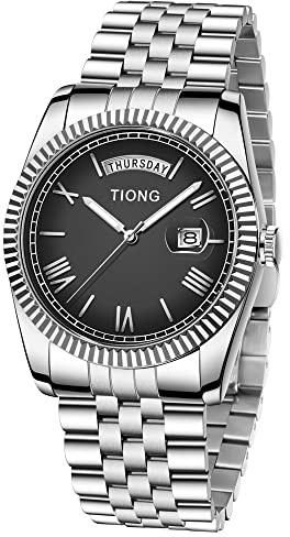 Tiong Herren Uhren Quarz Armbanduhr Wasserdicht Datumsanzeige Edelstahl Analoger Uhren für Männer