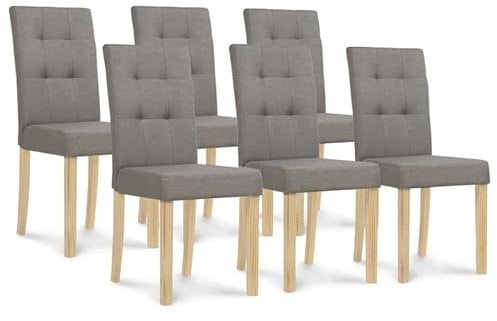 IDMarket - Set mit 6 Stühlen POLGA, gepolstert, Grau, für Esszimmer