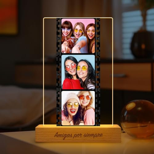 Transparent Gift Lámpara Personalizada Carrete de Fotos Amor. Luz LED para mesita de noche. Regalos Originales para Parejas, Novios. Regalos personalizados con fotos para San Valentín y Aniversario