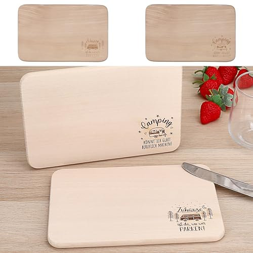 Vesperbrett 'Camping' 2er Set | Buchenholz 22x14x1cm | Schneidebrett mit 2 Campingmotiven