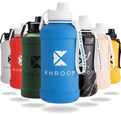 Khroom Edelstahl Trinkflasche 1,3L & 2,2L – Kohlensäure geeignet, auslaufsicher, spülmaschinenfest, einwandig, BPA-frei | Metall Trinkflasche | 1 Liter Wasserflasche | Fitness- & Sportflasche Blau