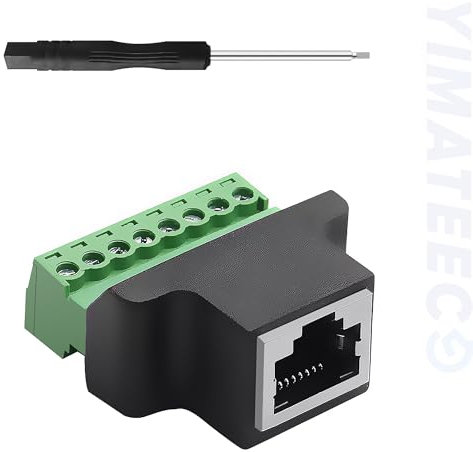 YIMATEECO RJ45 Screw Terminal Adapter, 8P8C Hembra Connector to 8 Pin Terminal Block, CCTV/DVR Adapter, Ethernet Connector（RJ45 hembra,1 unidad）