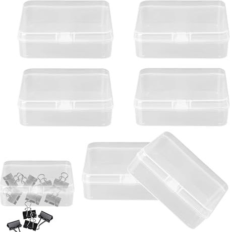 MEKEET 6PCS Mini Plastic Boxes with Lids - Rectangular Containers for Beads, Business Cards, Pills, Playing Cards and Small Items (6.5 * 4.5 * 2cm)