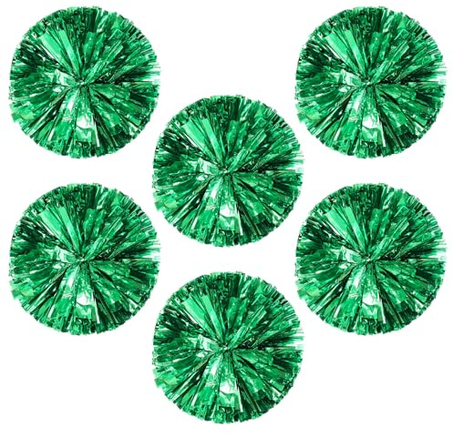 FILOEEX 6 Stück Cheerleading Pompoms,Cheerleader Puschel mit Griffen,Bright Metallic Cheerleader Pompons,Handblumen für Sportveranstaltungen Schule Sport Prost Tanz Verrücktes Kostüm Kleid (Grün)