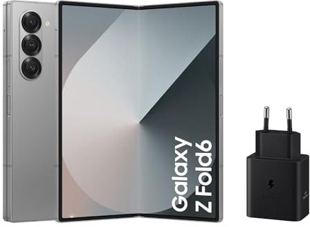 Samsung Galaxy Z Fold6 512 GB + Cargador - Teléfono Móvil con IA, Smartphone Android Libre, Cámara 50 MP, Pantalla Grande, Batería de Larga Duración, Gris (Versión Española)