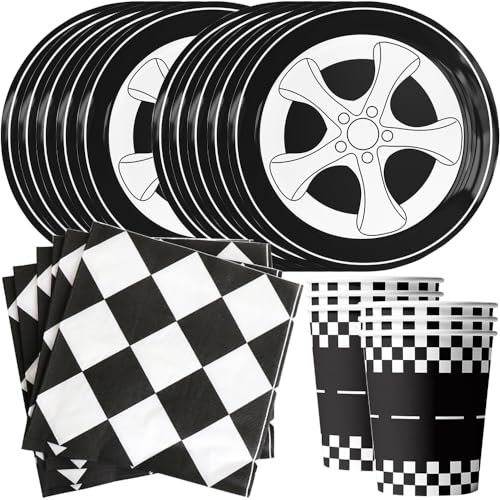 YGCHEN Partygeschirr Rennwagen Geschirr Racing Car Kindergeburtstag Deko Rennauto Party Geschirr Pappbecher Pappteller Servietten Auto Junge Geburtstag Geschirr Set 10 Gäst