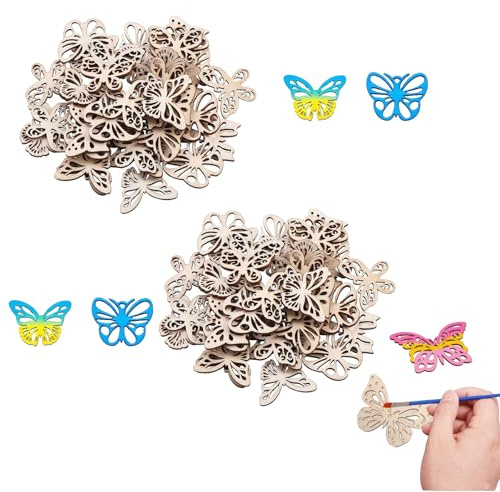 Eruceky 200 Stück Schmetterling unlackierte Holzausschnitte, Holzscheiben Schmetterlingsform, Holzteile Holzverzierungen Basteln für, DIY Urlaub Party Hängende Dekoration, Basteln Dekoration