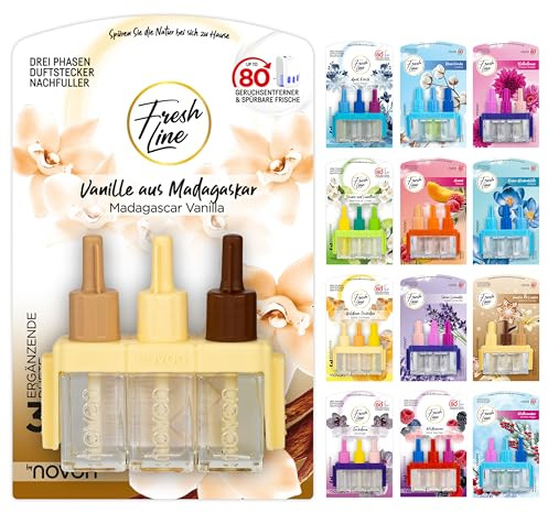 FRESH LINE® Duftstecker Nachfüller 6er Pack (3x7ml) – 3-Phasen-Wechsel – komp. zu 3VOLUTION – Lufterfrischer – 6 Düfte: Wildbeeren, Jasmin Limetten, Aprilfrisch, Goldene Orchidee, Vanille, Orchideen
