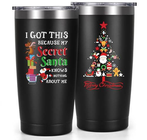 Livole Funny Gifts for Men, Dad, Brother, Kollegen, Secret Santa Gifts for Men, Him, I Got This Because My Secret Santa Knows Nothing About Me, Funny Christmas Mugs, 20oz Insulated Wine Tumbler