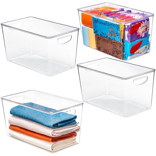 theaoo Clear Storage Bins with Lids Stackable - XLarge Plastic Containers for Pantry Organization and Storage - Perfect for kitchen,Fridge,Laundry Room,Bathroom,Garage,Closet,Cabinet Organizer -4 Pack