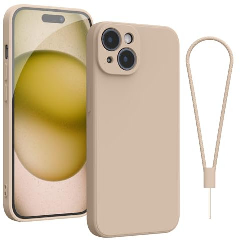 Andwing For iPhone 15 Case,Silicone Case Soft Ultra For iPhone 15 Phone Case Slim Protective Shockproof Cover Scratch-Resistant Microfiber Lining, 6.1 Khaki