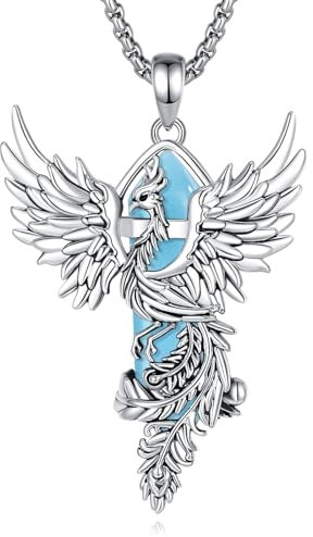AEONSLOVE Phönix Kette Damen Frauen Amazonit Anhänger Phönix Phoenix Halskette Kristall Kette Amazonit Stein Schmuck Phönix Edelsteine Heilsteine Kette